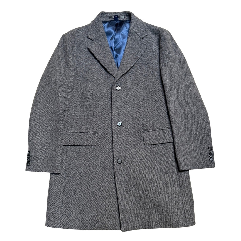 J. Crew Mens Gray Wool Cashmere Overcoat M Topcoat 44 Chest Professional Classic